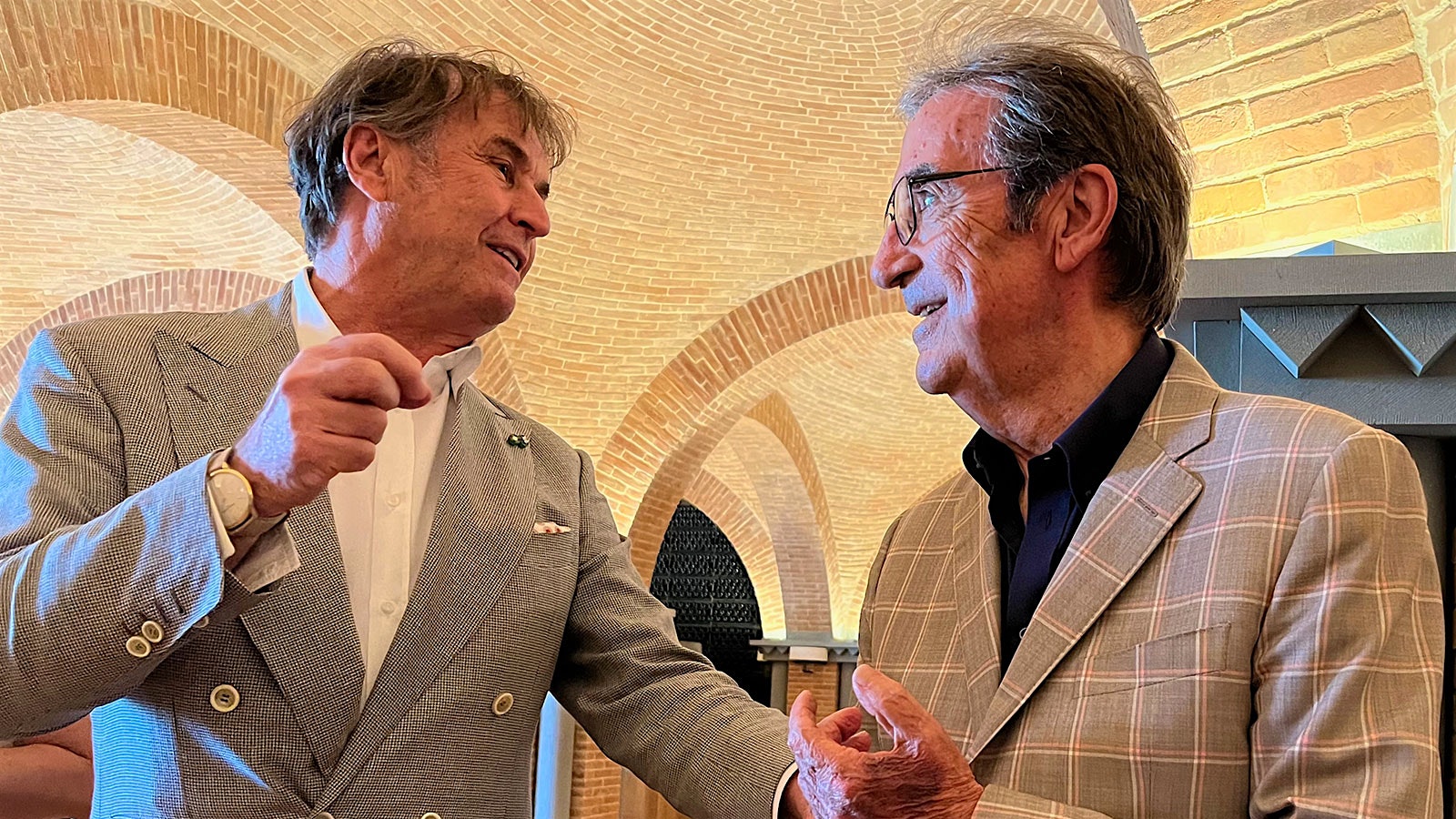 Fashion magnate and Umbrian vintner Brunello Cucinelli with renowned Italian winemaking consultant Riccardo Cotarella